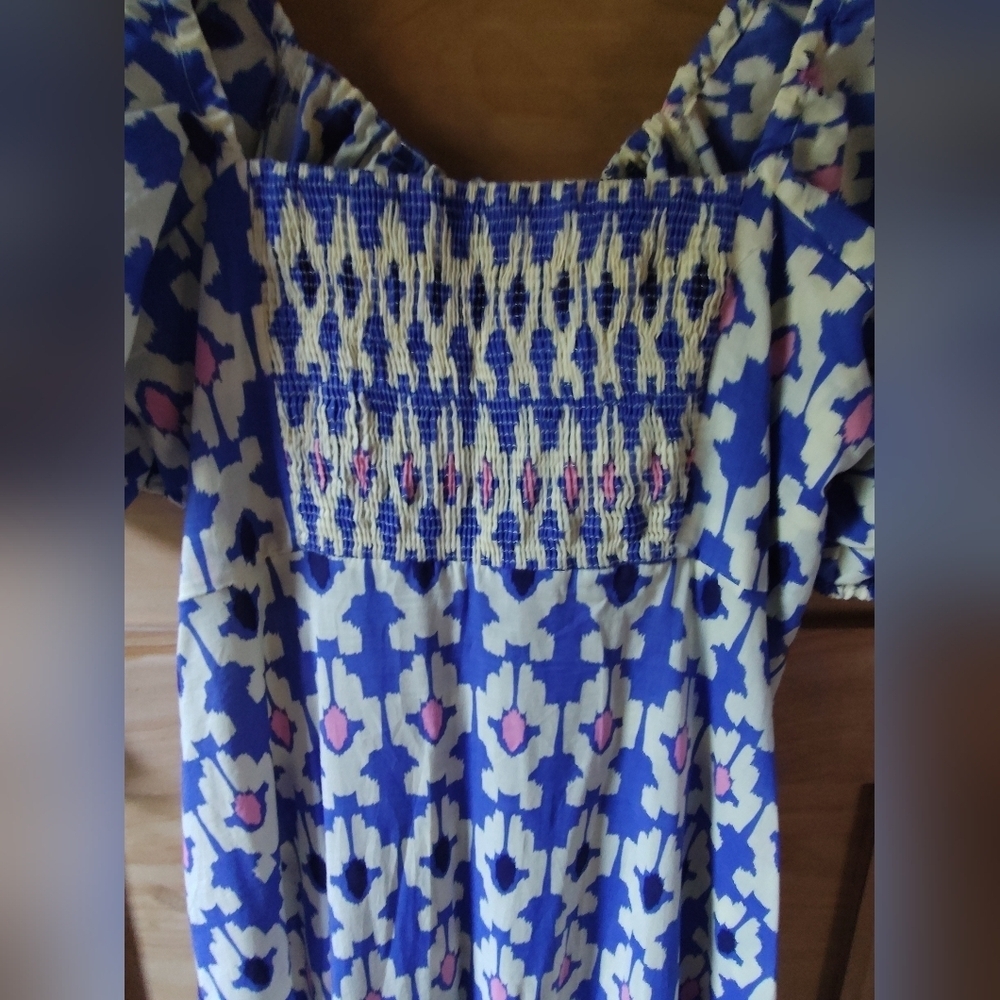 Zara Women's Geometric Pattern Maxi Dress | Blue Cream Pink | Size Medium - Picture 4 of 8